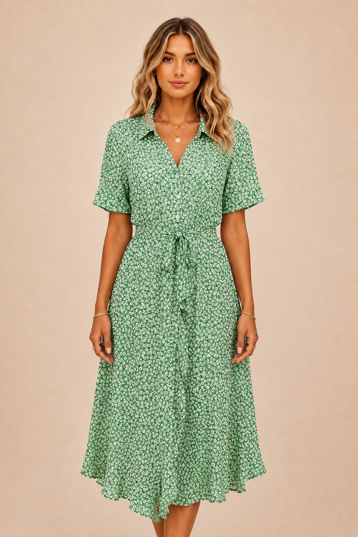Midi Dress - Lightweight Fit, Short Sleeves