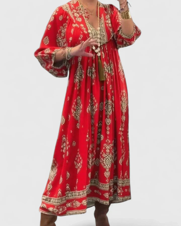 CLAIRE – BOHEMIAN V-NECK MAXI DRESS