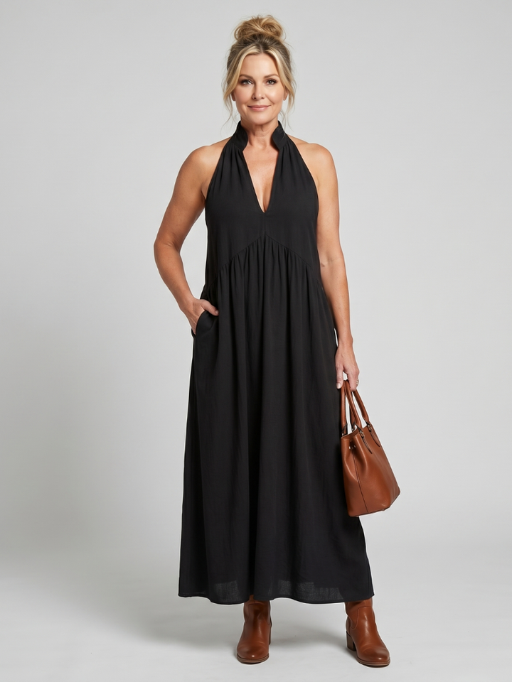 Adelina | Halter Neck Relaxed Flowing Silhouette Midi Dress