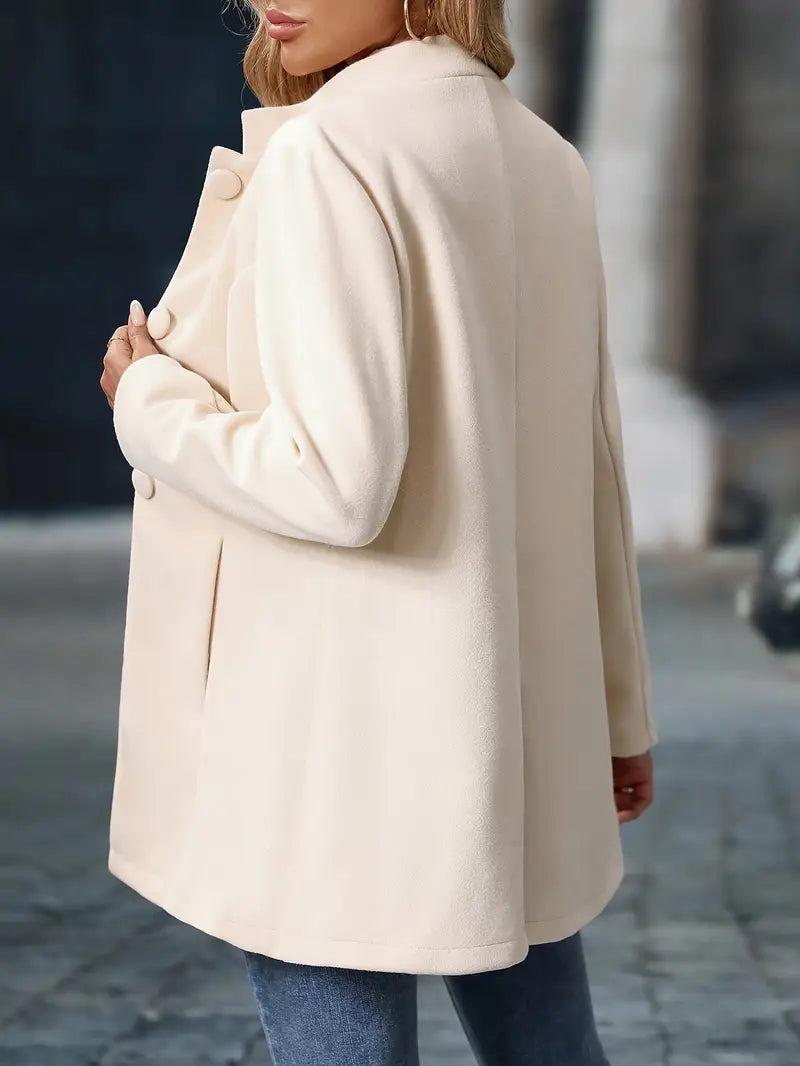 MARA – ELEGANT BUTTON-FRONT STAND COLLAR COAT