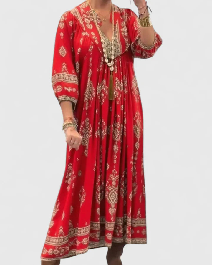 CLAIRE – BOHEMIAN V-NECK MAXI DRESS
