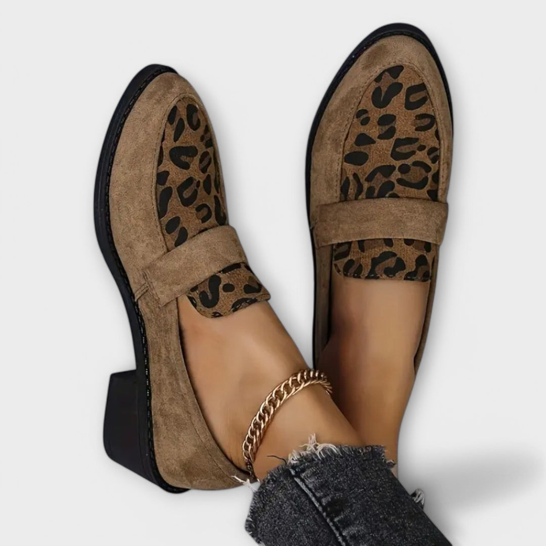 JANELLE – LEOPARD PANEL SUEDE LOAFERS