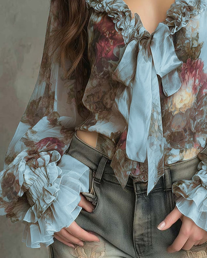 SAVANNAH – ROMANTIC BLOOM TIE-FRONT BLOUSE