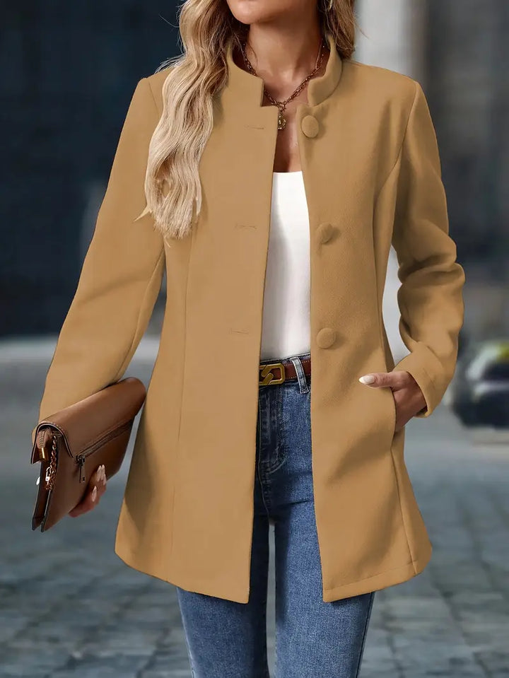 MARA – ELEGANT BUTTON-FRONT STAND COLLAR COAT