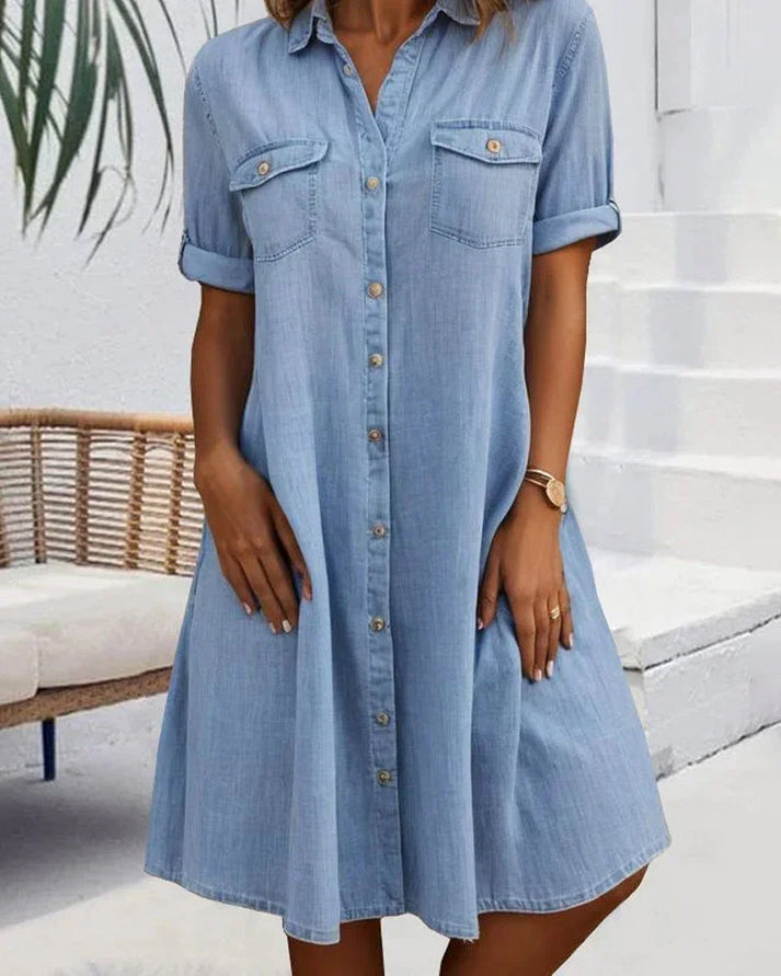 Sienna | Button-Up Short Sleeve Denim Dress
