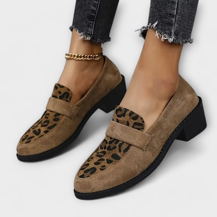 JANELLE – LEOPARD PANEL SUEDE LOAFERS