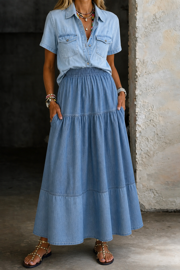 Aaliyah | Elastic Waist Denim Skirt