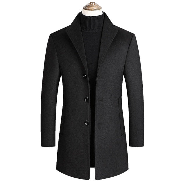Morkvarg - Elegant Long Winter Coat With Button