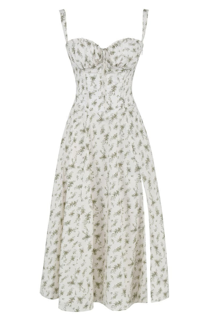 Midi Dress - Tailored Waist, Flowing Skirt