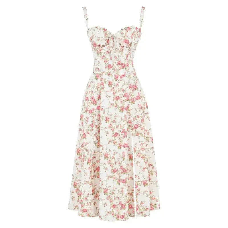 Midi Dress - Tailored Waist, Flowing Skirt