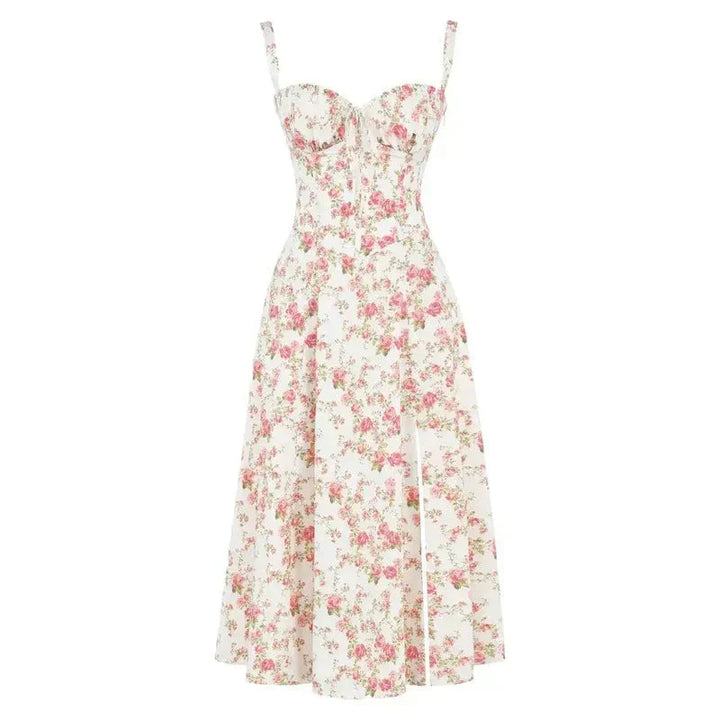 Midi Dress - Tailored Waist, Flowing Skirt
