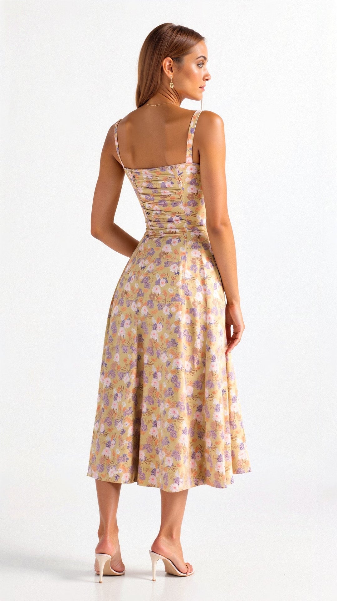 Midi Dress - Tailored Waist, Flowing Skirt