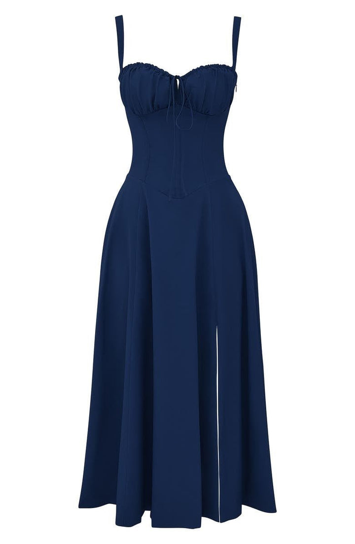 Midi Dress - Tailored Waist, Flowing Skirt