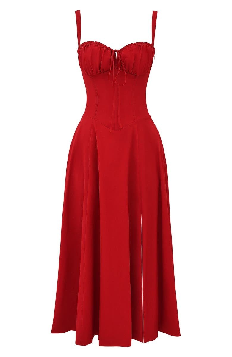 Midi Dress - Tailored Waist, Flowing Skirt