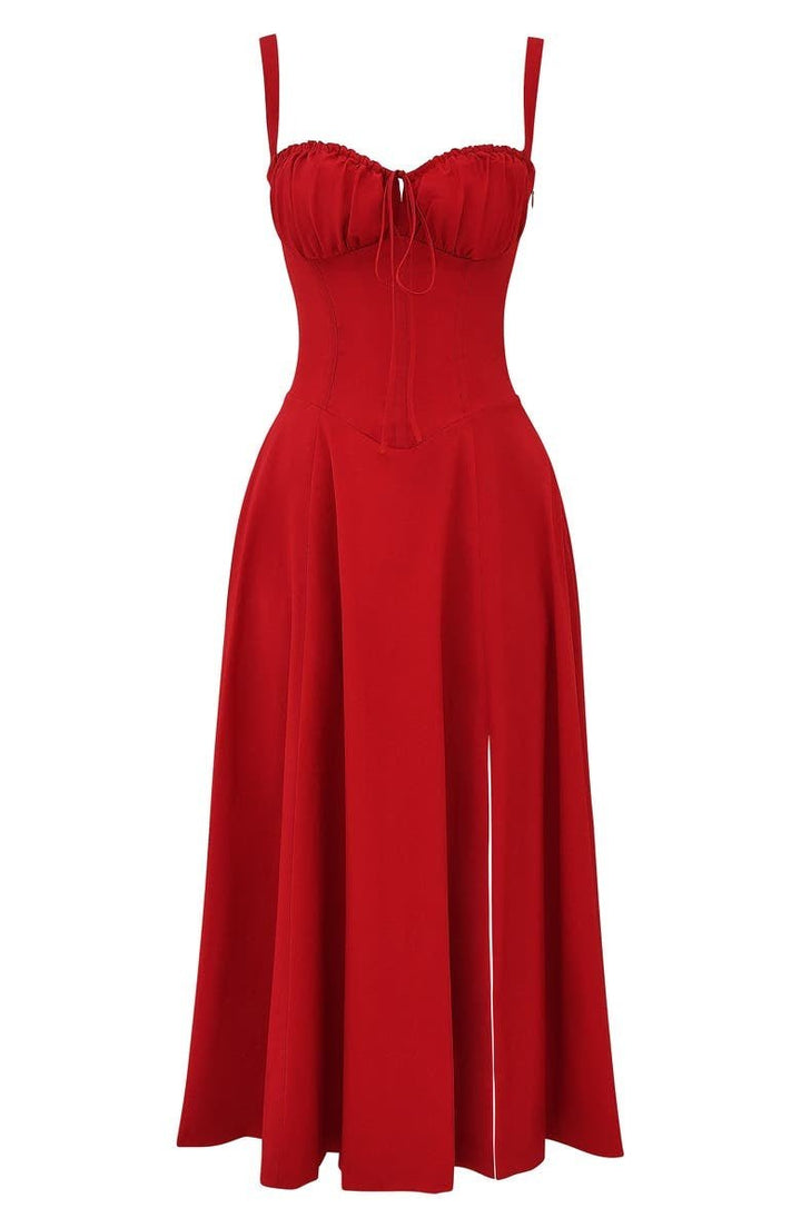 Midi Dress - Tailored Waist, Flowing Skirt
