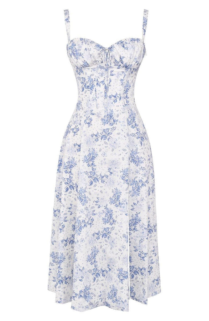 Midi Dress - Tailored Waist, Flowing Skirt