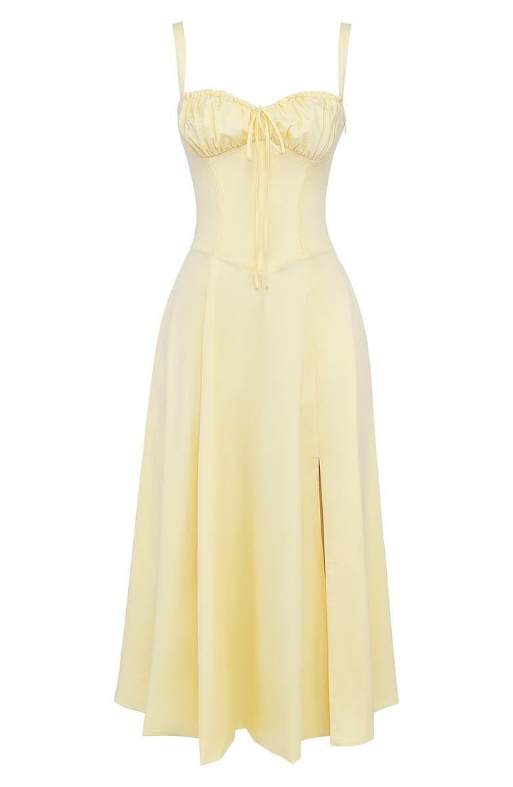 Midi Dress - Tailored Waist, Flowing Skirt