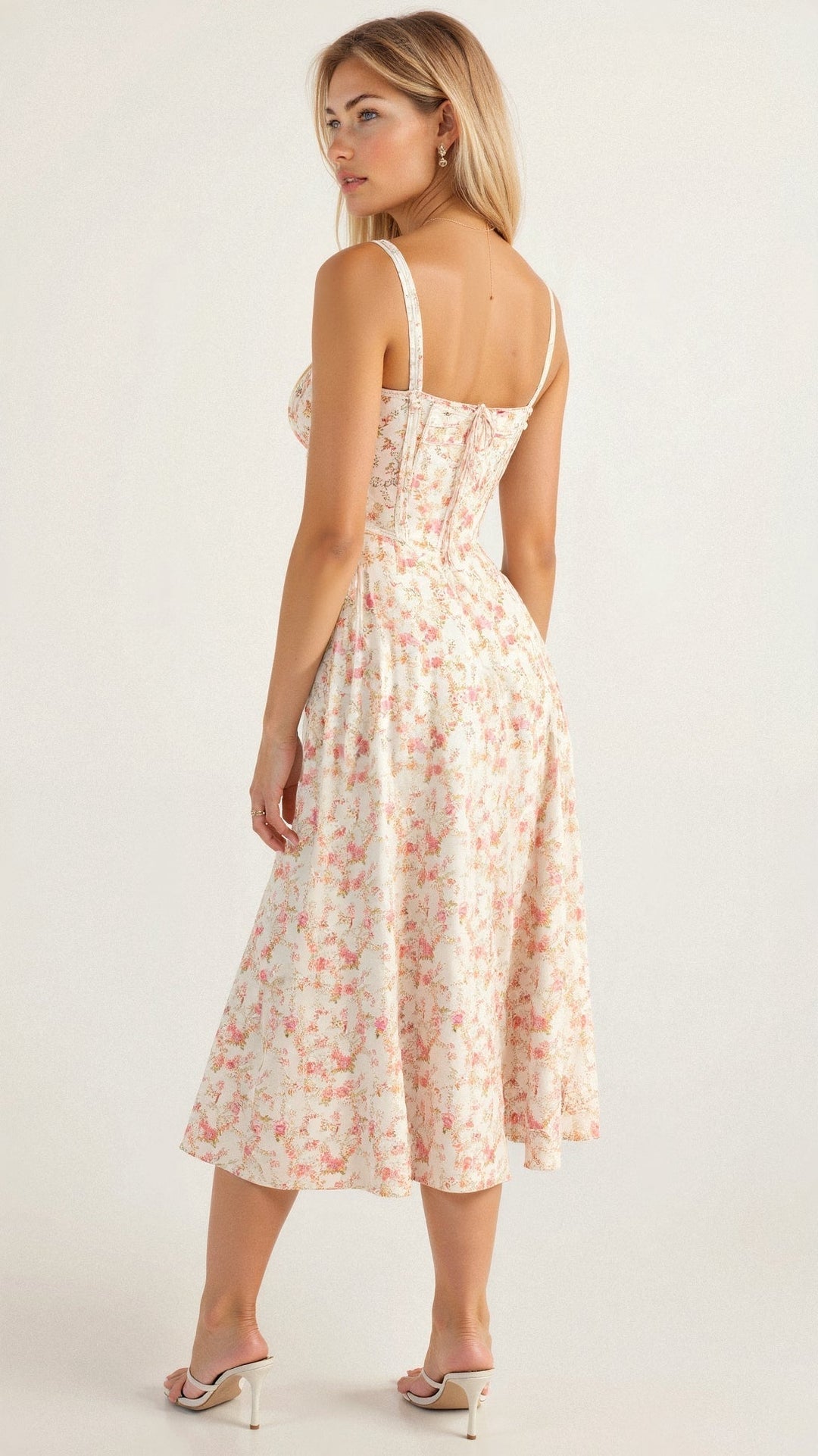 Midi Dress - Tailored Waist, Flowing Skirt