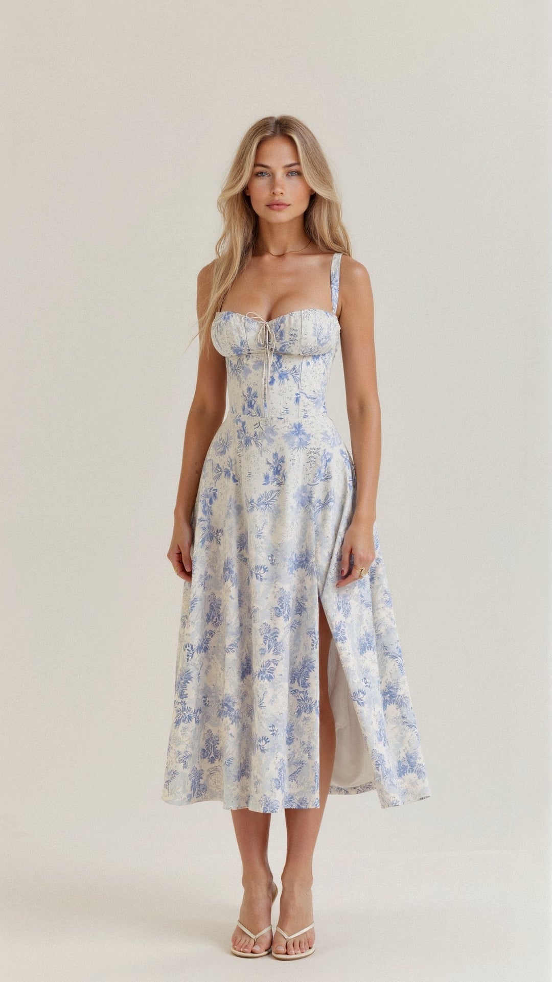 Midi Dress - Tailored Waist, Flowing Skirt
