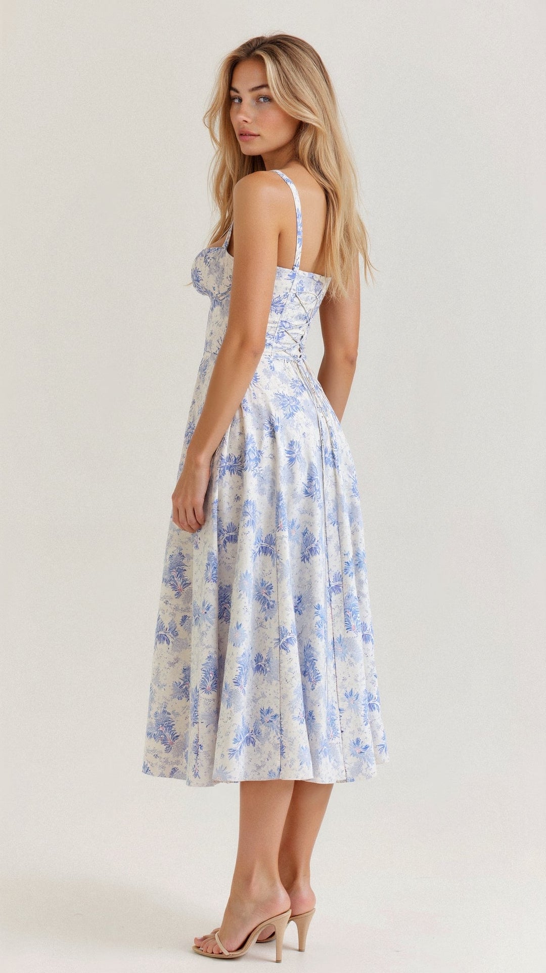 Midi Dress - Tailored Waist, Flowing Skirt