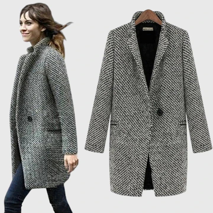 EVANGELINE – ELEGANT HOUNDSTOOTH LONG COAT