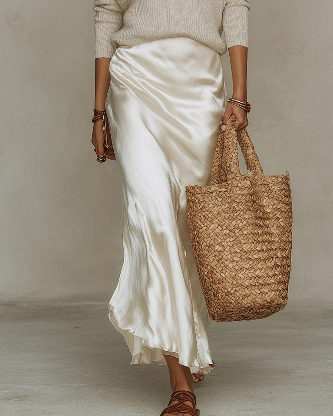 Elena - Midi Satin Dress with Included Sweater