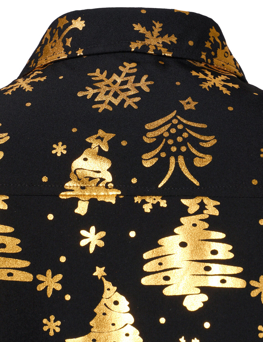 Nalcolm - Men's Gold Christmas Print Black Long Sleeve Shirt