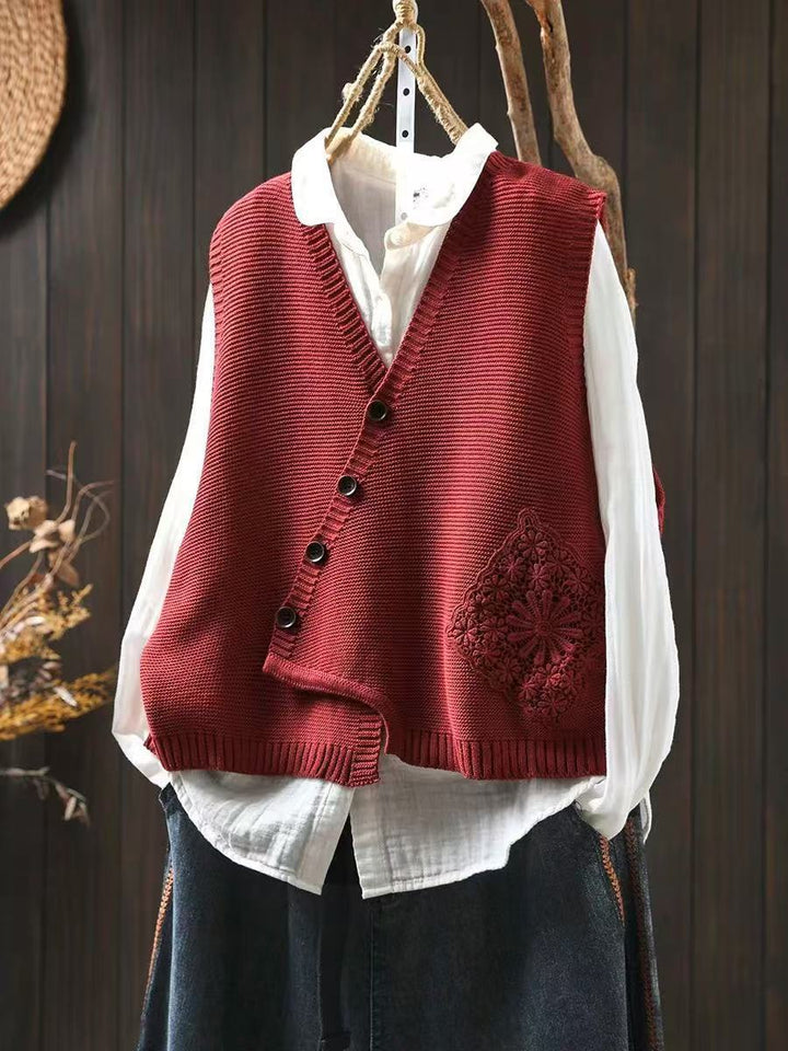 SUSAN – ASYMMETRICAL BUTTON KNIT VEST