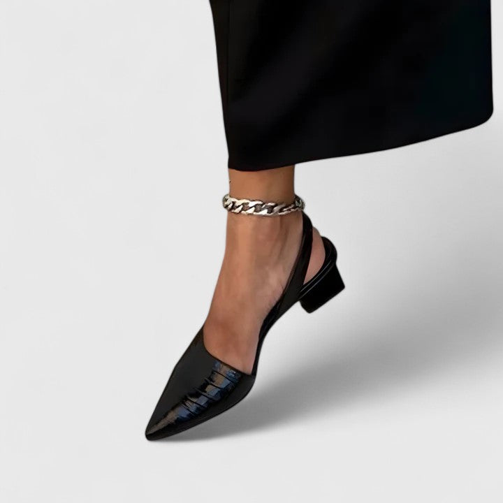 ELEANOR – CROCO SLINGBACK BLOCK HEELS