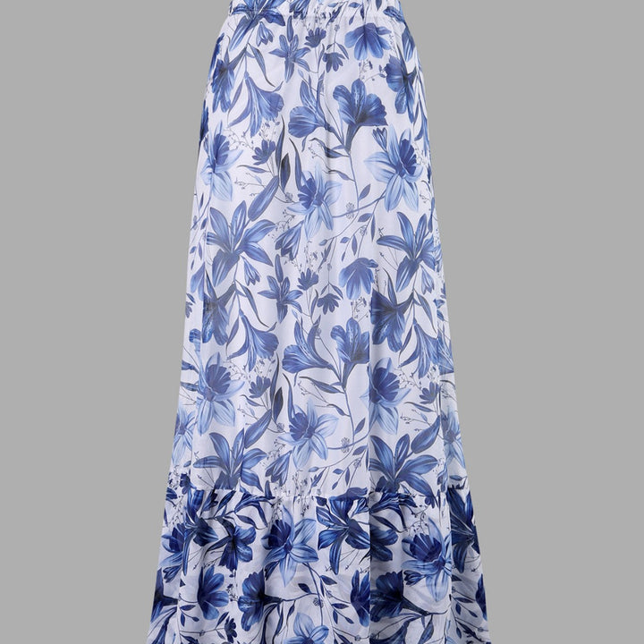 EMBERLY – BLUE AND WHITE PORCELAIN SWIMSUIT WRAP SKIRT SUIT