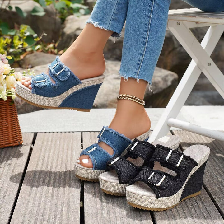 Willow | Fray Edge Wedge Sandals