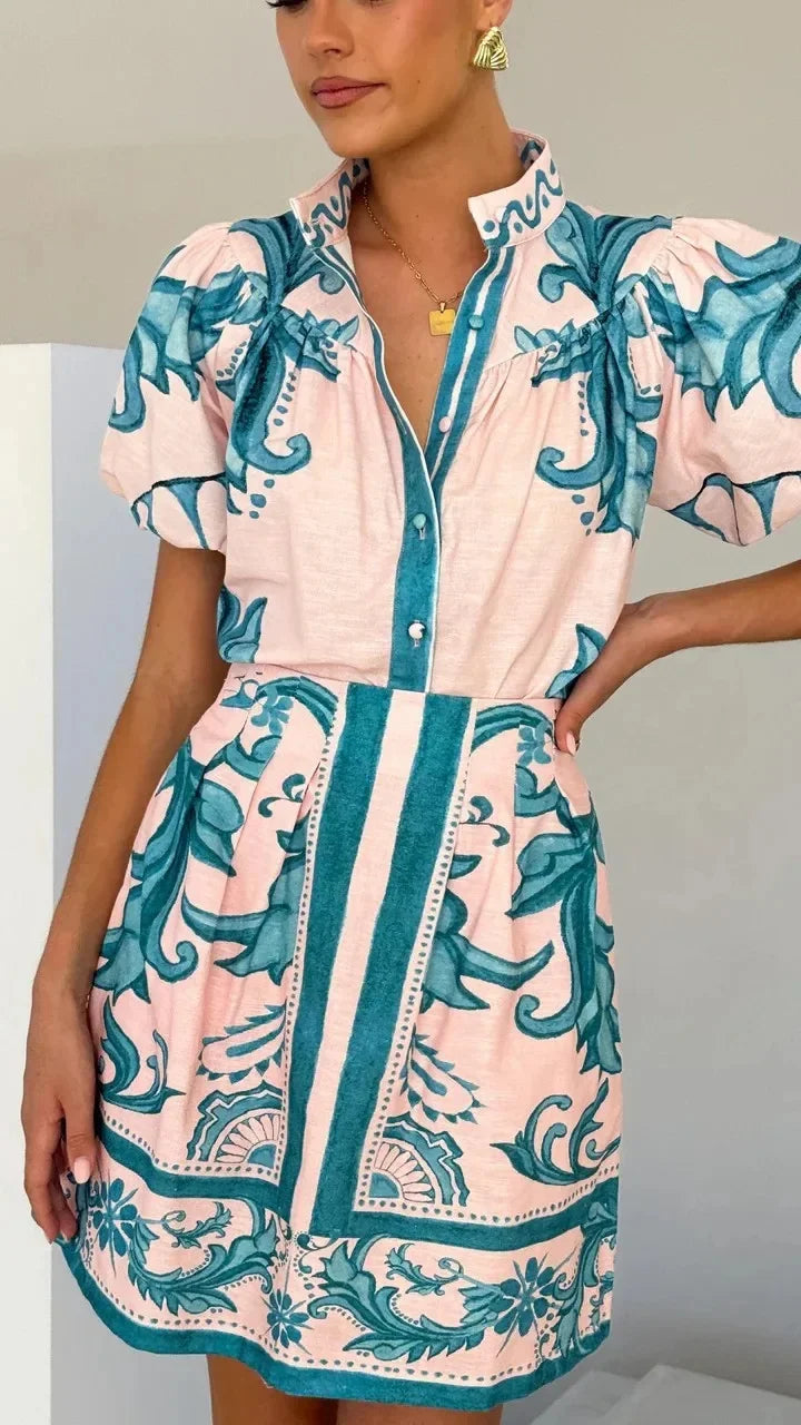 Linen Cocktail Dress Set (Top & Skirt)