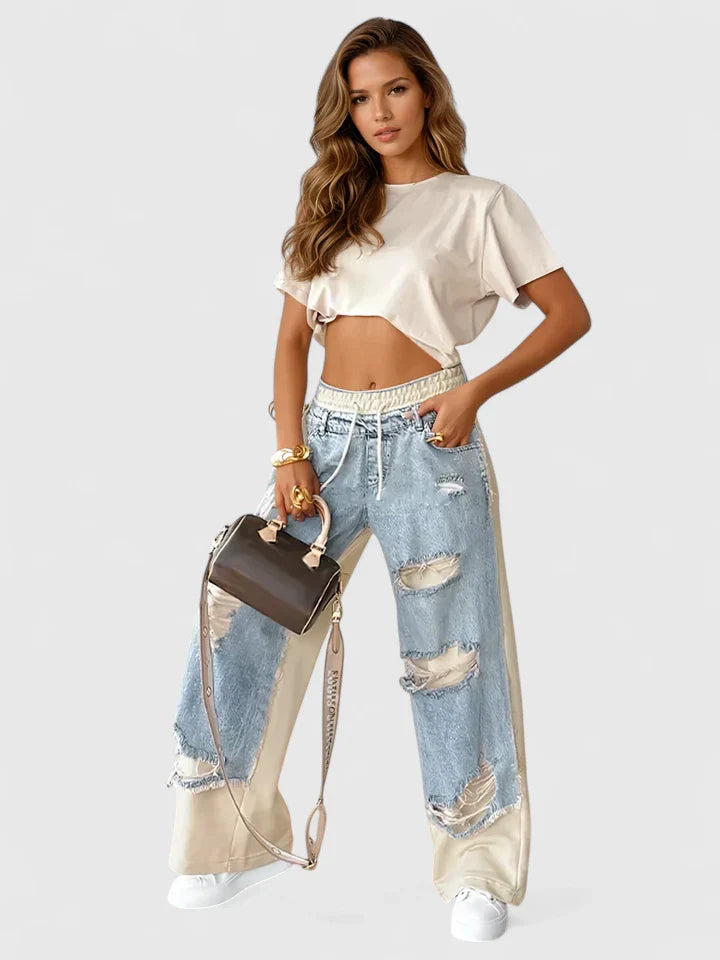 WHITNEY – EDGY DISTRESSED WIDE-LEG SWEATPANTS