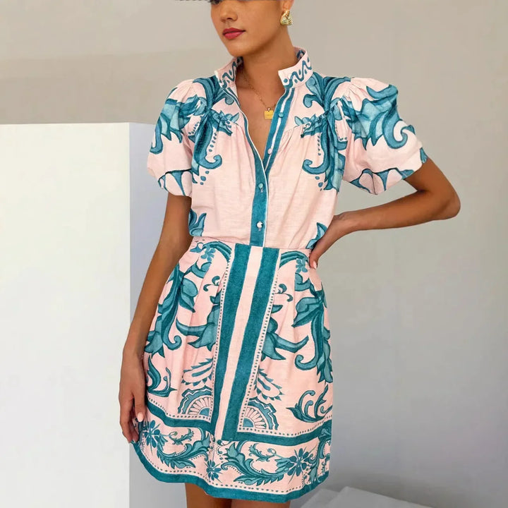 Linen Cocktail Dress Set (Top & Skirt)