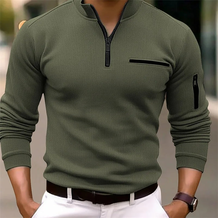 MASON – ZIP DETAIL RIBBED LONG SLEEVE TOP