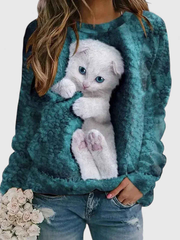 MAE – COZY KITTEN PRINT SWEATER