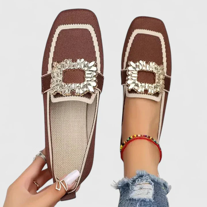SADIE – EMBELLISHED SQUARE-BUCKLE LOAFERS