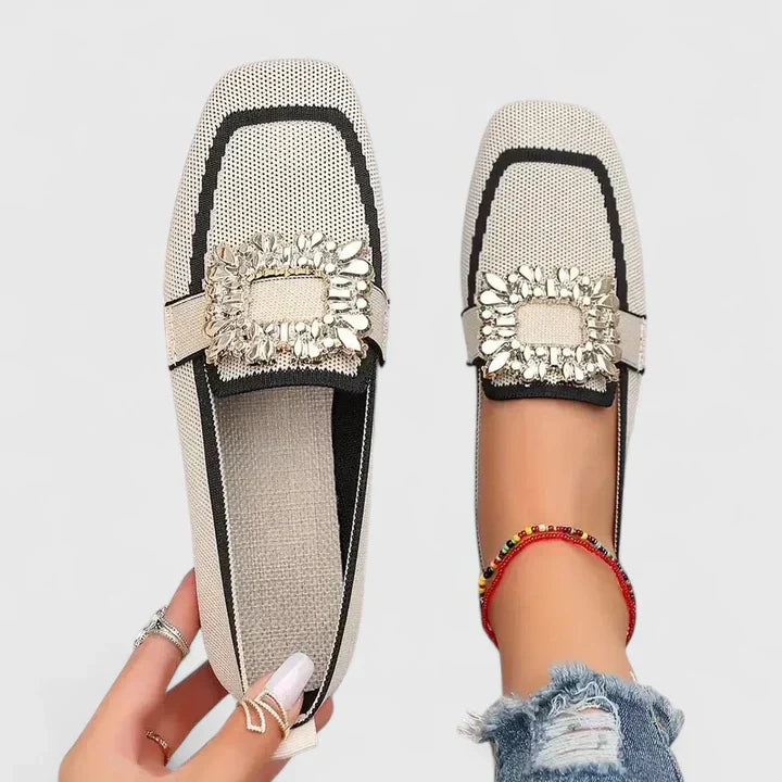 SADIE – EMBELLISHED SQUARE-BUCKLE LOAFERS