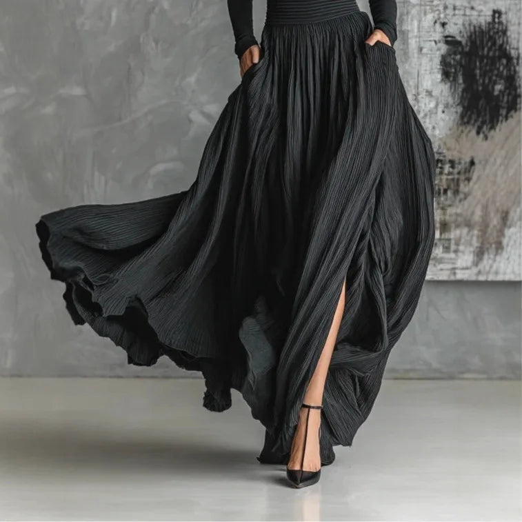 ALINA – ELEGANT HIGH-NECK FLOWY MAXI DRESS