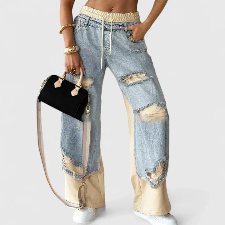 WHITNEY – EDGY DISTRESSED WIDE-LEG SWEATPANTS