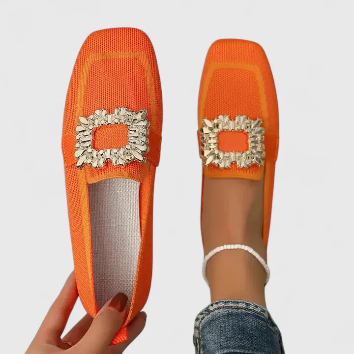 SADIE – EMBELLISHED SQUARE-BUCKLE LOAFERS