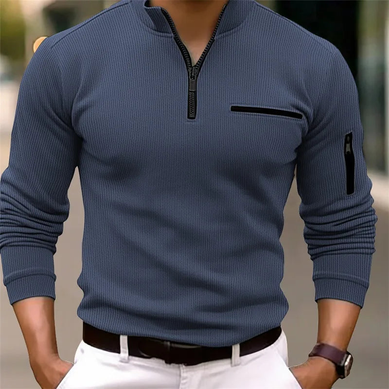 MASON – ZIP DETAIL RIBBED LONG SLEEVE TOP