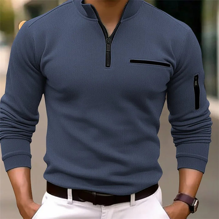 MASON – ZIP DETAIL RIBBED LONG SLEEVE TOP