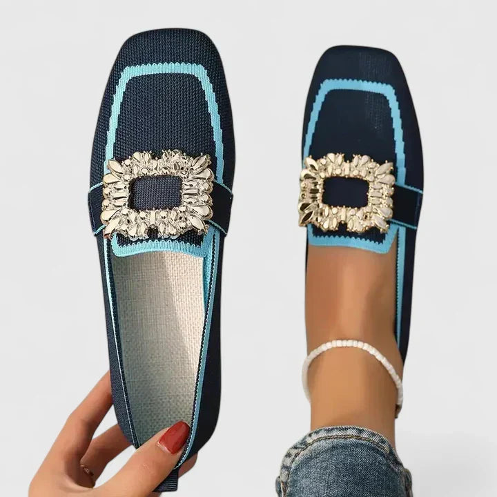 SADIE – EMBELLISHED SQUARE-BUCKLE LOAFERS