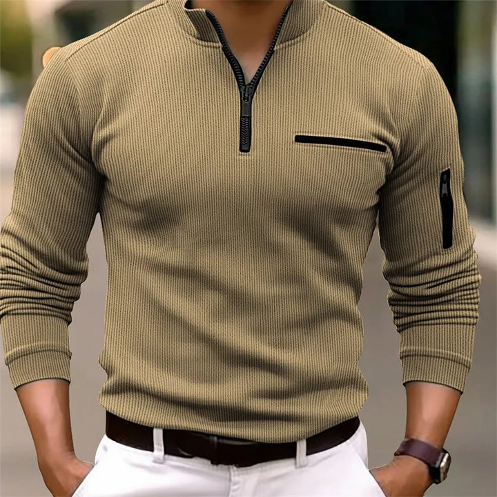 MASON – ZIP DETAIL RIBBED LONG SLEEVE TOP