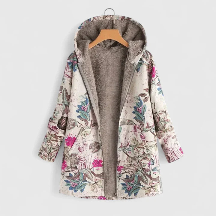 CARRIE – COZY FLORAL HOODED COAT