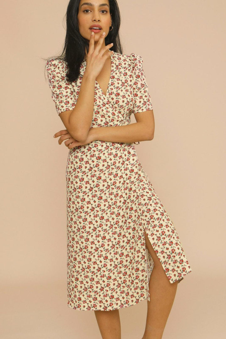 Midi Dress - Floral, V-Neck