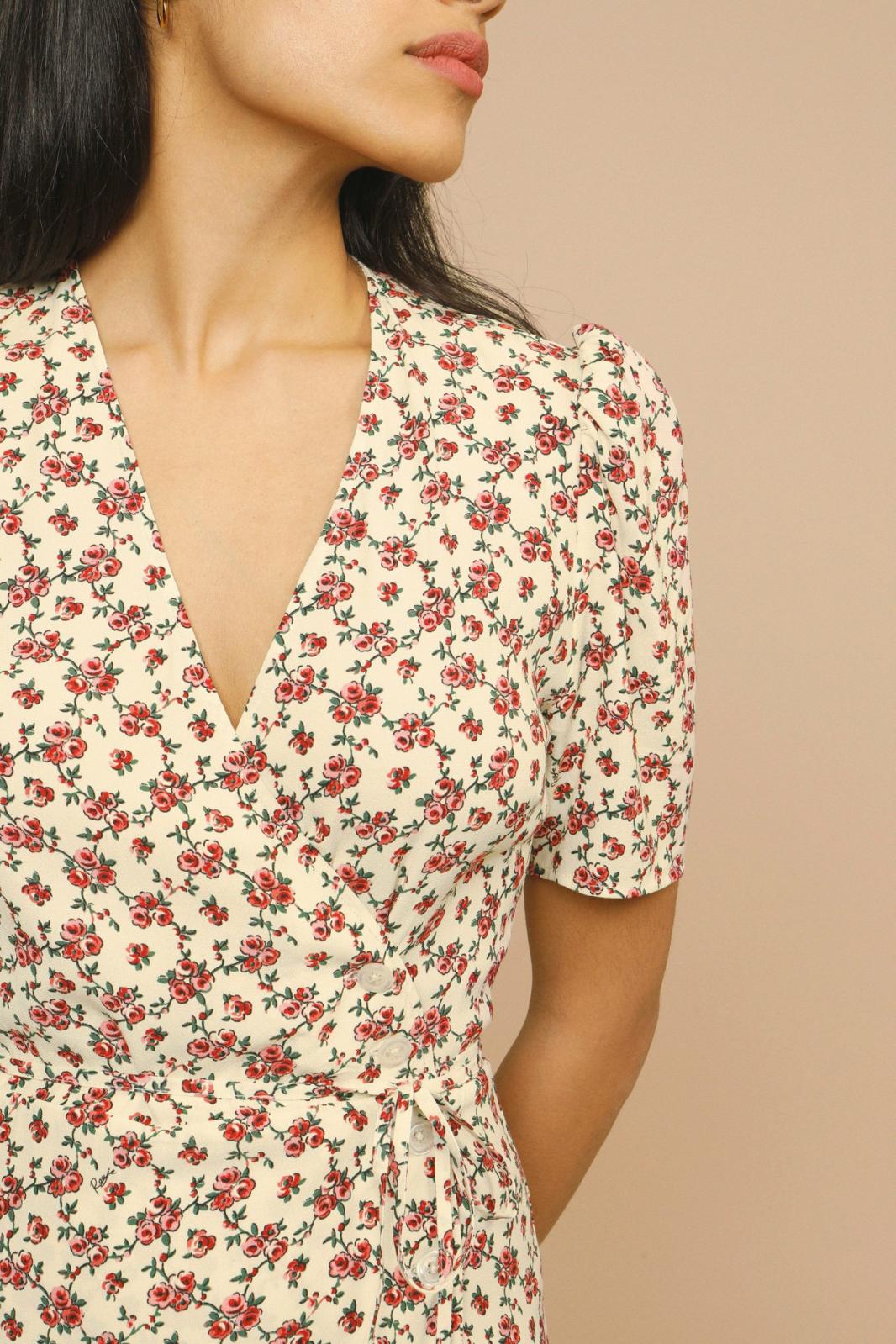 Midi Dress - Floral, V-Neck