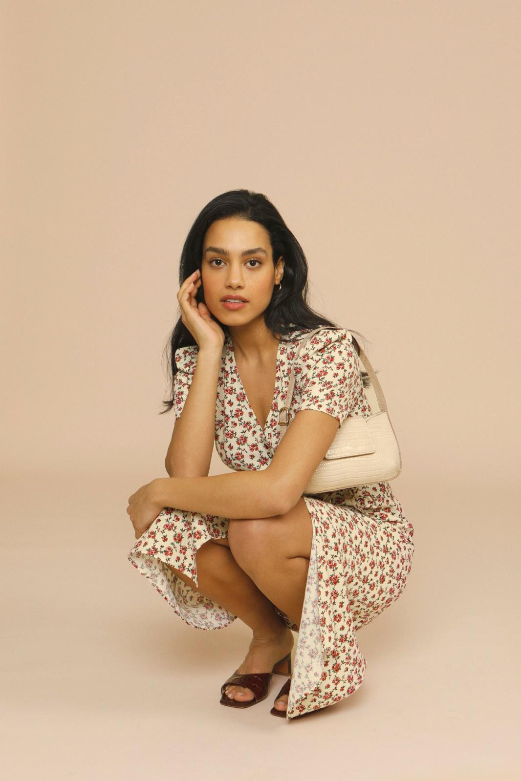 Midi Dress - Floral, V-Neck