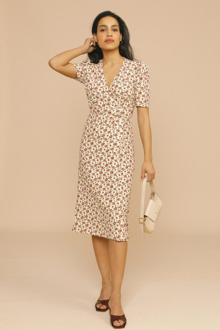 Midi Dress - Floral, V-Neck